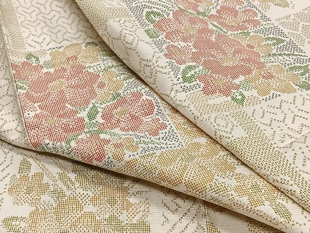 平和屋着物▽上質な紬 単衣 草花文 正絹 逸品 CAAS2416xi
