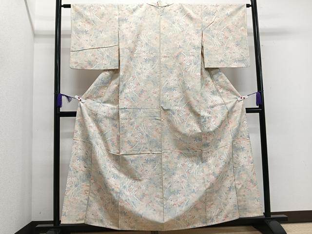 平和屋着物▽上質な紬 単衣 草花文 正絹 逸品 CAAS2427xi