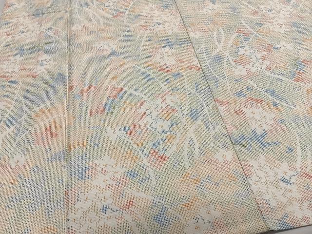 平和屋着物▽上質な紬 単衣 草花文 正絹 逸品 CAAS2427xi