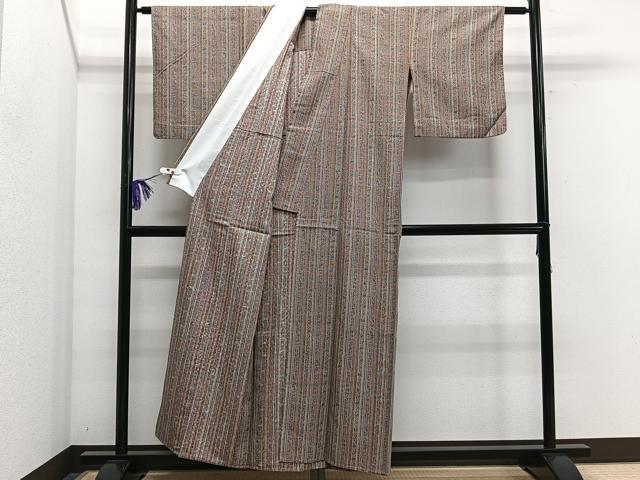 平和屋着物▽上質な紬 単衣 更紗花文 正絹 逸品 CAAS2444xi