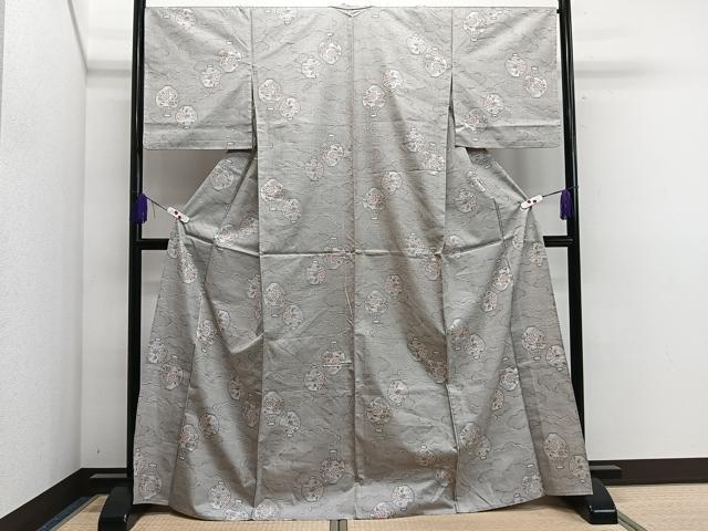 平和屋着物▽上質な紬 単衣 陶器草花文 正絹 逸品 CAAS2457xi