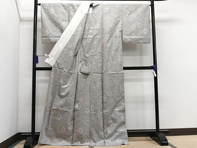 平和屋着物▽上質な紬 単衣 陶器草花文 正絹 逸品 CAAS2457xi