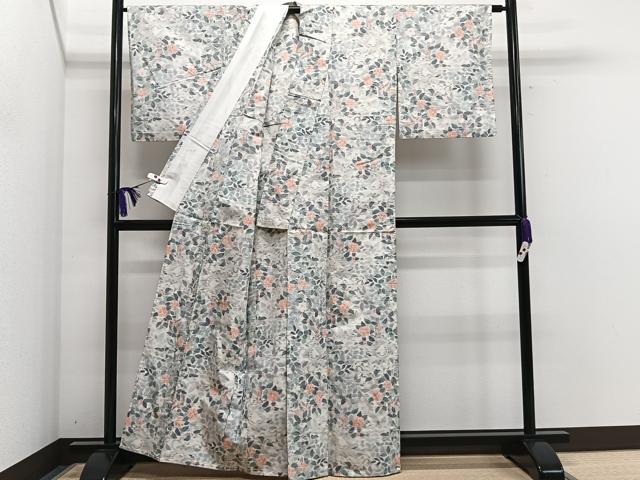 平和屋着物▽上質な紬 単衣 枝花鳥文 正絹 逸品 CAAS2462xi