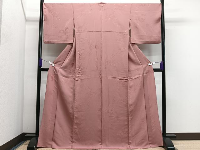 平和屋着物▽上質な色無地 単衣 枝葉地紋 真朱色 正絹 逸品 CAAS2467xi