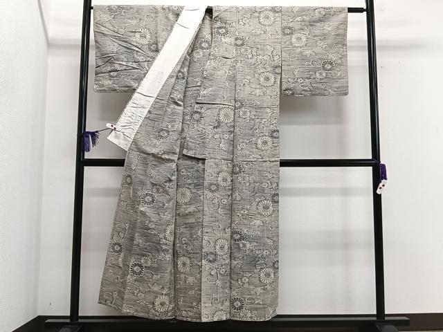 平和屋着物▽上質な紬 単衣 花唐草文 正絹 逸品 CAAS2469xi