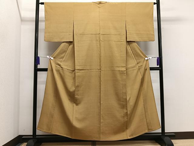 平和屋着物▽上質な色無地 単衣 黄唐茶色 御召縮緬 正絹 逸品 CAAS2477xi