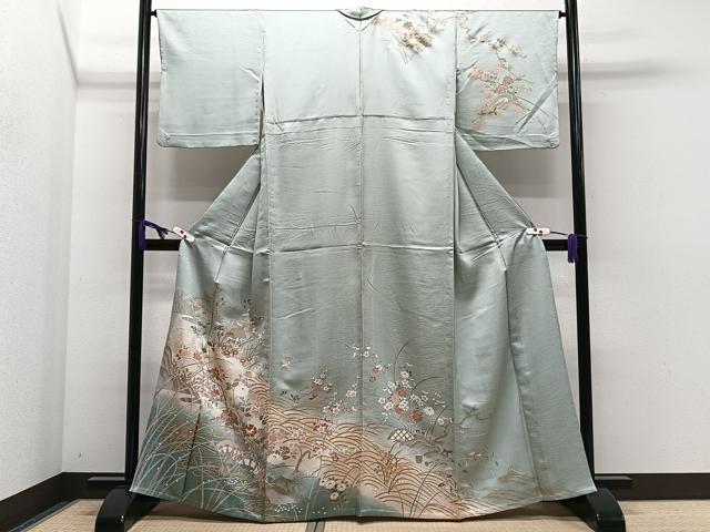 平和屋着物▽訪問着 単衣 風景花鳥文 暈し染め 金彩 正絹 逸品 CAAS2481xi