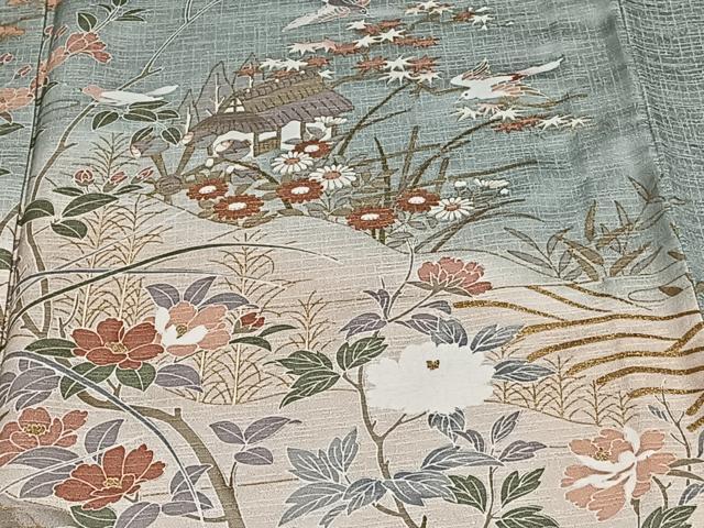 平和屋着物▽訪問着 単衣 風景花鳥文 暈し染め 金彩 正絹 逸品 CAAS2481xi