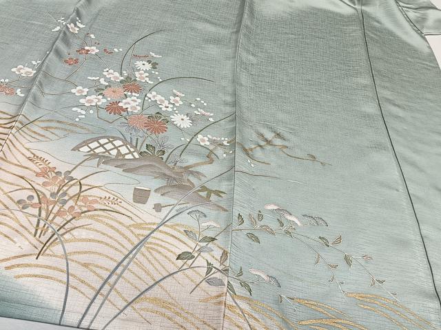 平和屋着物▽訪問着 単衣 風景花鳥文 暈し染め 金彩 正絹 逸品 CAAS2481xi