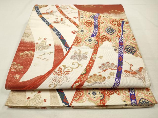 平和屋着物◎六通柄袋帯 飛鶴几帳花文 金糸 正絹 逸品 CAAS4320qe
