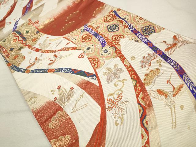 平和屋着物◎六通柄袋帯 飛鶴几帳花文 金糸 正絹 逸品 CAAS4320qe