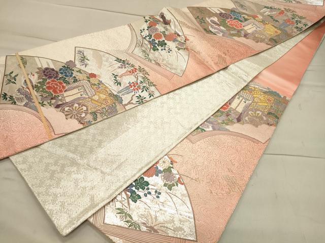 平和屋着物◎六通柄袋帯 唐織 御所車花鳥文 金銀糸 正絹 逸品 CAAS4523ft