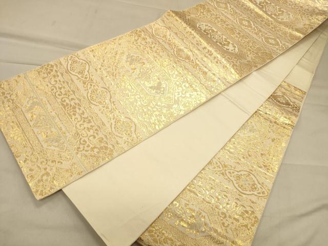 平和屋着物◎六通柄袋帯 横段更紗花文 金糸 正絹 逸品 CAAS4632ft