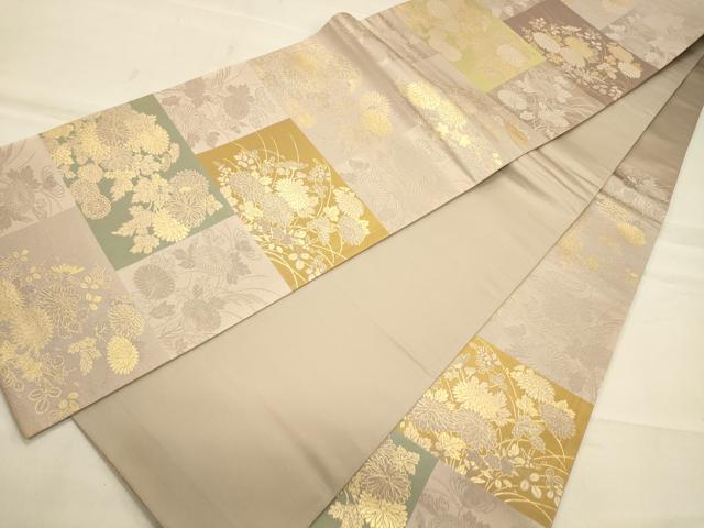 平和屋着物◎六通柄袋帯 変布松菊蒔絵文 金糸 正絹 逸品 CAAS4779ft