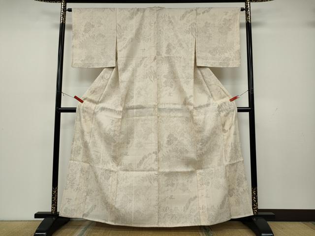 平和屋着物▽生紬 単衣 風景草花文 正絹 逸品 CAAS4829ut
