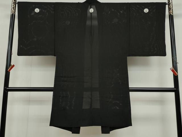 平和屋着物▽男性 スリーシーズン 春夏秋 塵除け 黒紋付 長羽織 絽 正絹 逸品 CAAS5084ut
