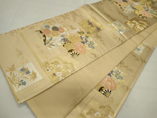 平和屋着物◎六通柄袋帯 唐織 色紙重ね花車文 金糸 正絹 逸品 CAAS5551ou
