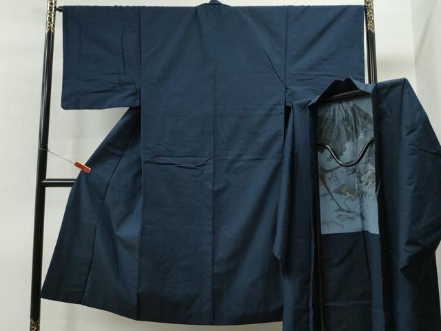 平和屋着物●男性 紬 アンサンブル 色無地 留紺色 正絹 逸品 CAAS6825yc