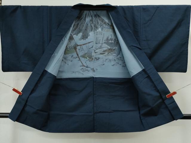平和屋着物●男性 紬 アンサンブル 色無地 留紺色 正絹 逸品 CAAS6825yc