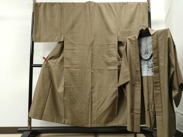 平和屋着物●男性 お召 アンサンブル 100亀甲 キングサイズ 正絹 逸品 CAAS6892yc