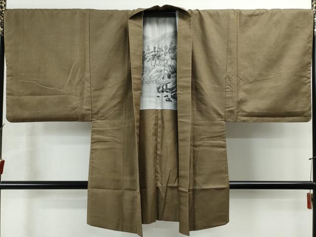 平和屋着物●男性 お召 アンサンブル 100亀甲 キングサイズ 正絹 逸品 CAAS6892yc