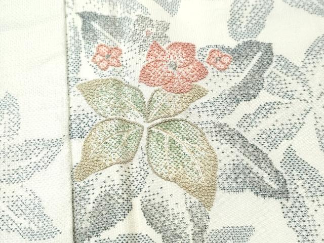 平和屋着物●中国三大刺繍 相良刺繍 訪問着 本場大島紬 白大島 草花文 金銀糸 正絹 逸品 未使用 CAAS6957yc