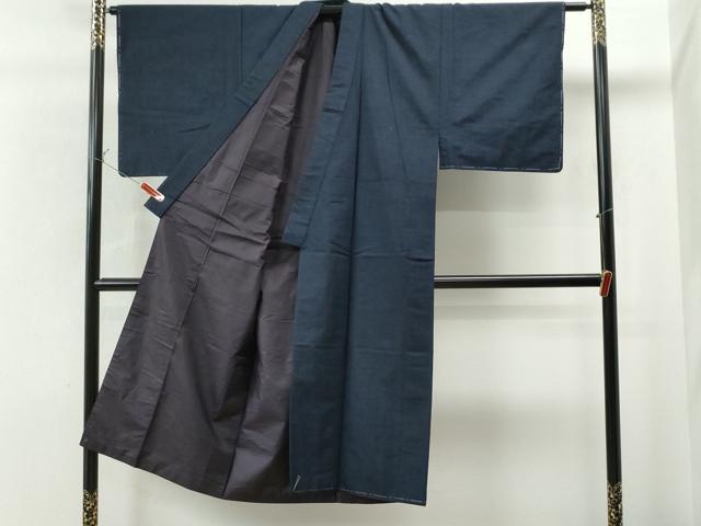 平和屋着物●男性 紬 色無地 留紺色 正絹 逸品 未使用 CAAS7029yc