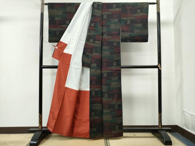 平和屋着物●結城紬 80亀甲 短冊重ね吉祥文 正絹 逸品 CAAS7060yc