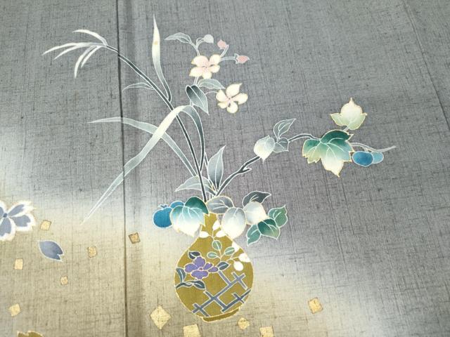 平和屋着物●訪問着 作家物 紬地 陶器草花文 金彩 正絹 逸品 CAAS7073yc