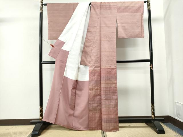 平和屋着物●石川県指定無形文化財 牛首紬 白山工房 手織り 訪問着 格子吉祥文 正絹 逸品 CAAS7125yc