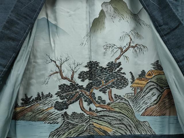 平和屋着物●男性 紬 アンサンブル 色無地 藍色 正絹 逸品 未使用 CAAS7173yc