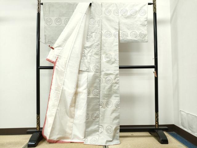 平和屋着物●本場大島紬 白大島 7マルキ 横段鳳凰花唐草丸文 正絹 逸品 CAAS7208yc