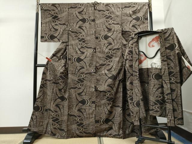 平和屋着物●本場大島紬 アンサンブル 割込み絣 几帳吉祥花文 正絹 逸品 未使用 CAAS7241yc