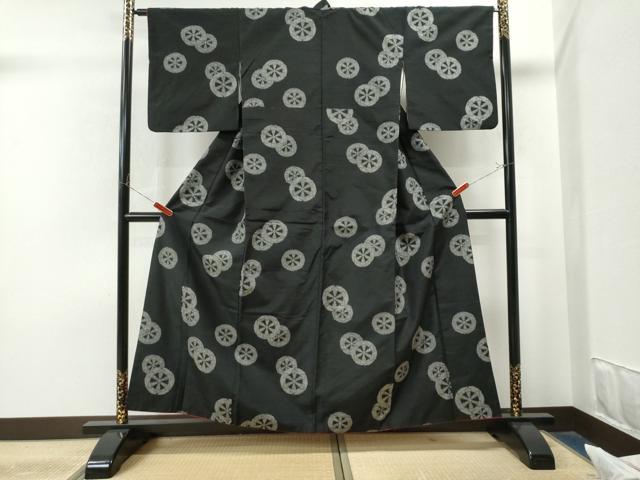 平和屋着物●上質な紬 源氏車 黒地 正絹 逸品 CAAS7306yc