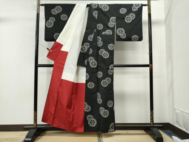 平和屋着物●上質な紬 源氏車 黒地 正絹 逸品 CAAS7306yc