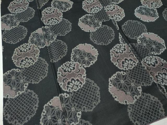 平和屋着物●上質な紬 雪輪吉祥花唐草文 黒地 正絹 逸品 CAAS7309yc