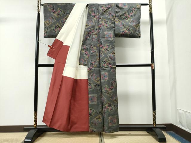 平和屋着物●本場大島紬 7マルキ 冊子吉祥花文 正絹 逸品 CAAS7313yc