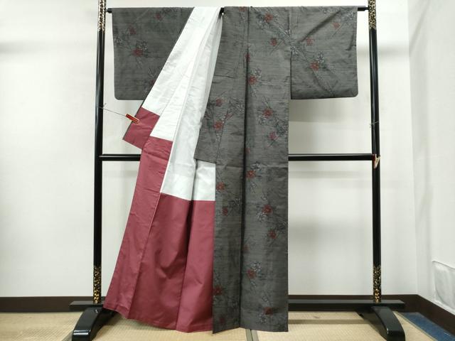平和屋着物●本場大島紬 枝花文 正絹 逸品 CAAS7364yc