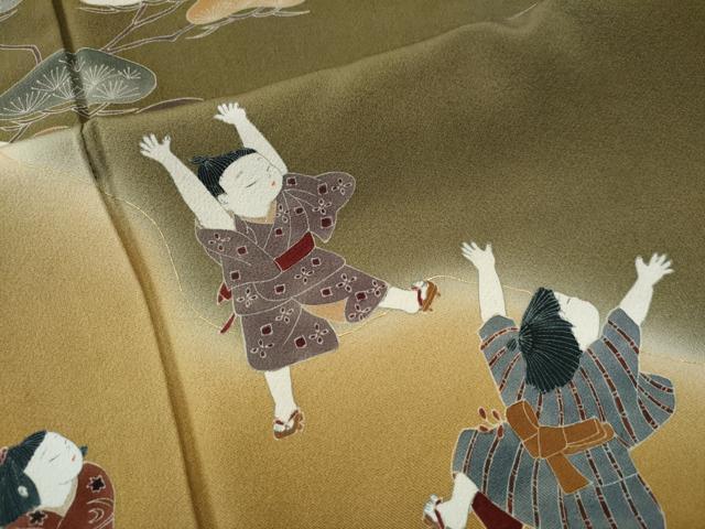 平和屋着物●友禅作家の巨匠 浅井青仁 色留袖 童子遊び 枝松文 暈し染め 金彩 正絹 逸品 CAAS7395yc