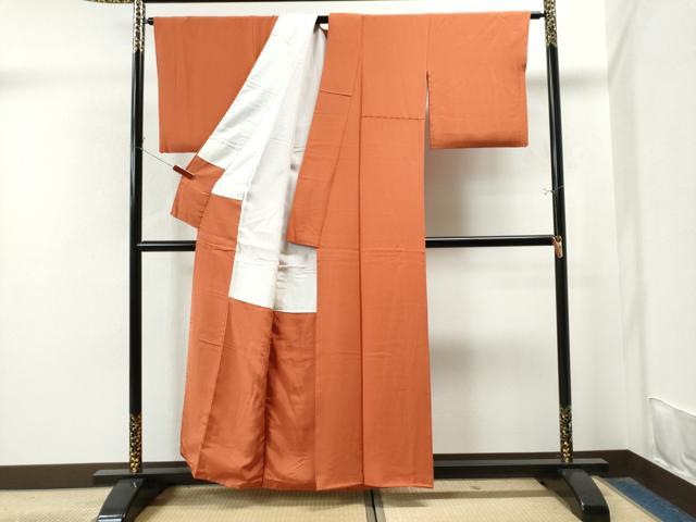 平和屋着物●上質な色無地 作家物 柿色 正絹 逸品 CAAS7400yc