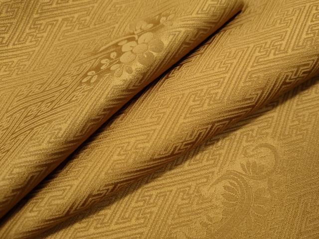 平和屋着物●上質な色無地 紗綾形草花地紋 山吹茶色 正絹 逸品 CAAS7416yc