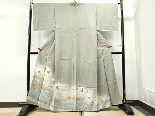 平和屋着物●色留訪問着 群鶴石畳草木文 暈し染め 金彩 正絹 逸品 CAAS7525yc