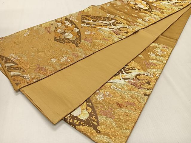 平和屋着物◎六通柄袋帯 京 桃山錦 地紙飛鶴花文 金糸 正絹 逸品 CAAS7677ua