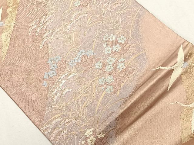 平和屋着物◎六通柄袋帯 飛鶴吉祥花文 金糸 正絹 逸品 CAAS7683ua