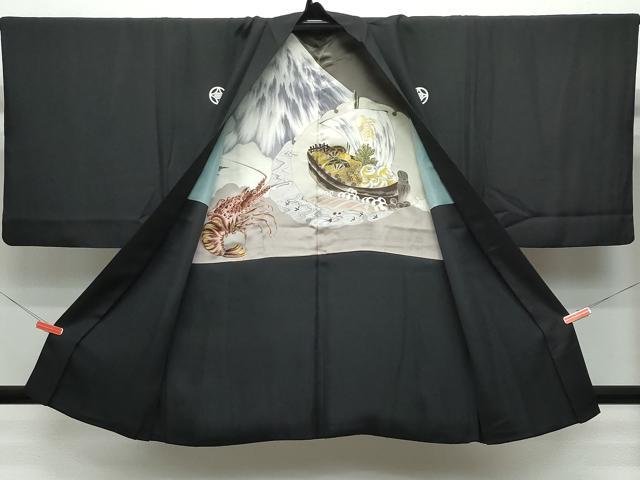 平和屋着物●男性 黒紋付 羽織セット 正絹 逸品 CAAS8404vf