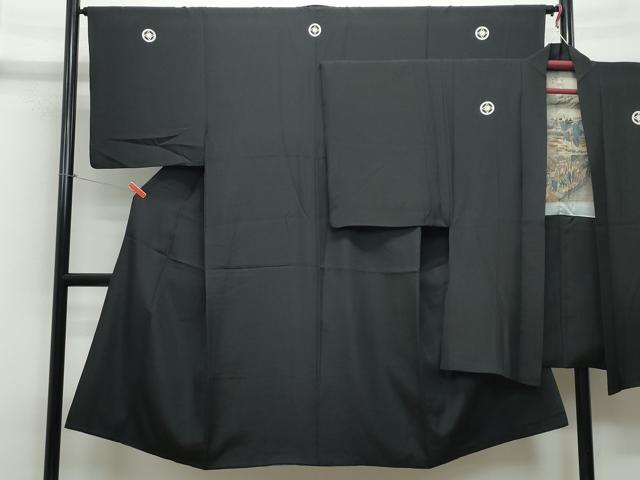 平和屋着物●男性 黒紋付 羽織セット 正絹 逸品 CAAS8407vf