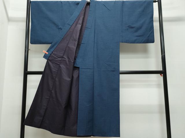平和屋着物●男性 紬 アンサンブル 藍鉄色 正絹 逸品 CAAS8447vf