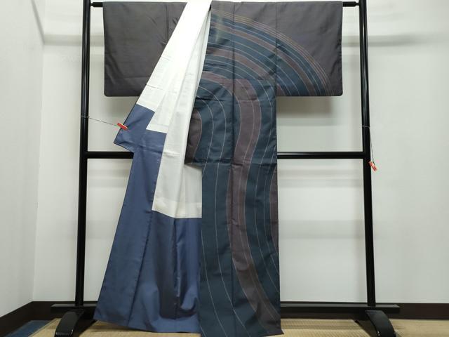 平和屋着物●本場大島紬 訪問着 9マルキ 流線文 正絹 逸品 CAAS8489vf