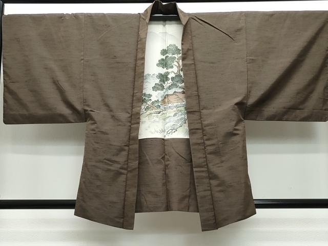 平和屋着物●男性 紬 アンサンブル 赤墨色 正絹 逸品 CAAS8513vf