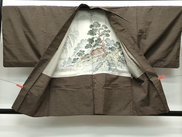 平和屋着物●男性 紬 アンサンブル 赤墨色 正絹 逸品 CAAS8513vf
